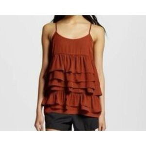 Who What Wear Women’s Copper Spaghetti Strap Ruffle Tiered Top Size Medium